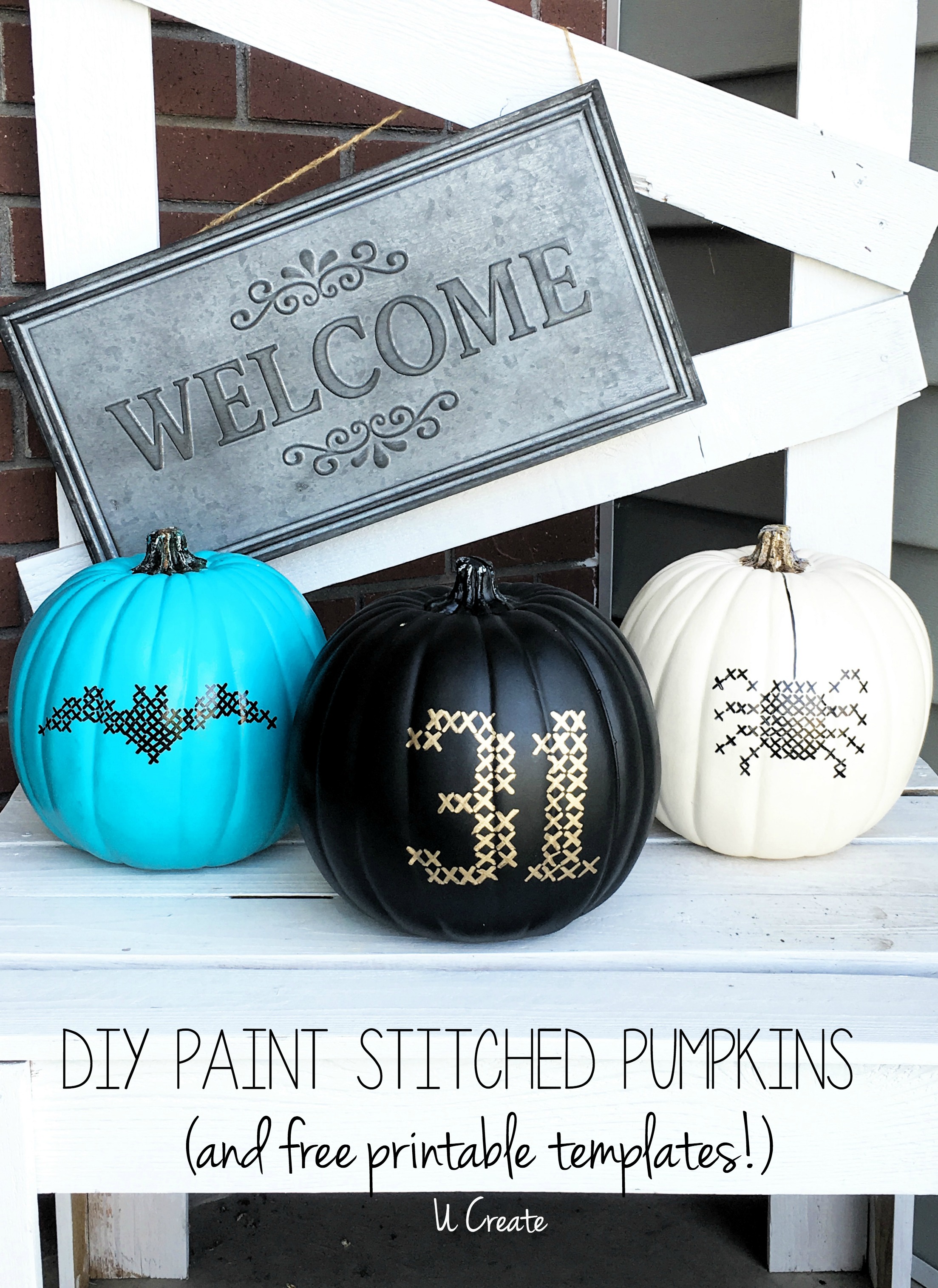 DIY Paint Stitched Pumpkins with free templates by U Create